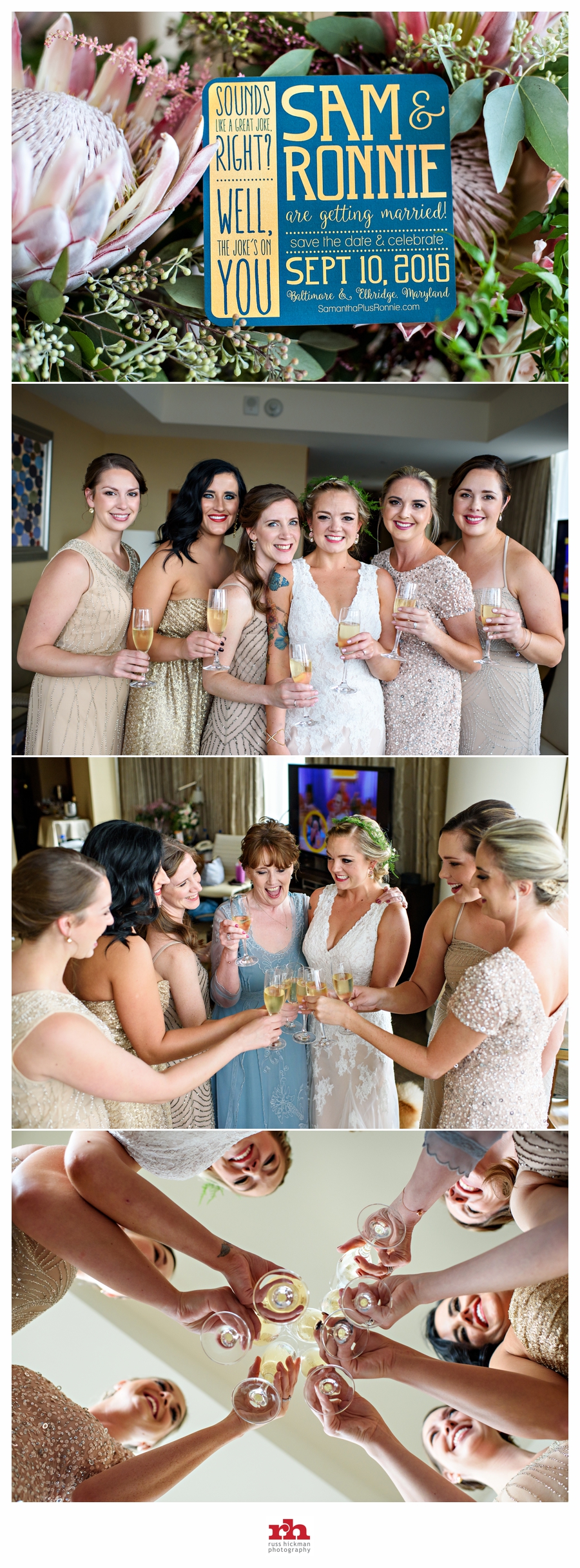 Bridesmaids toast to bride on her wedding day at the four seasons in Baltimore, MD.